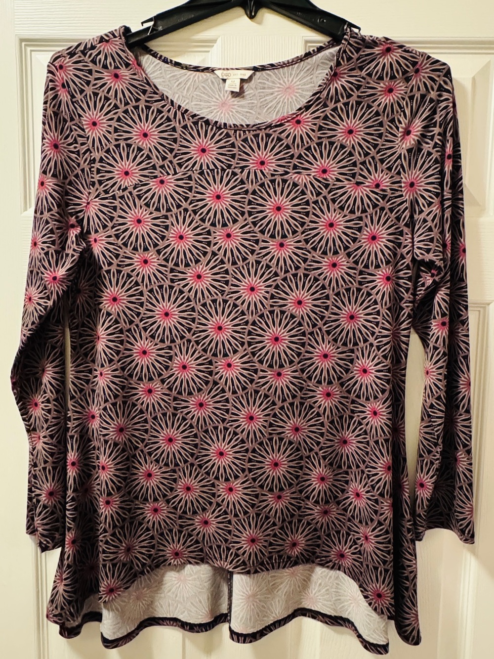 Cato Black Tunic with Pink Floral Starburst Print